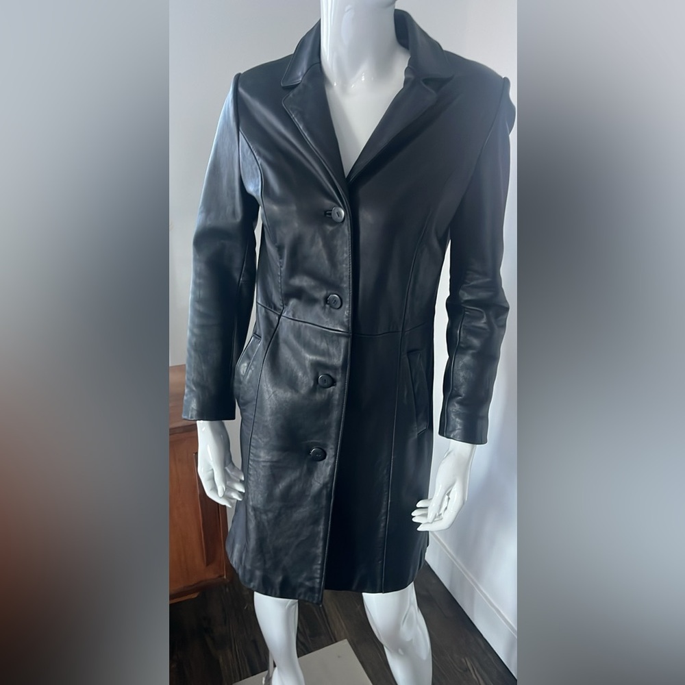 Juliet Michele Classic Black Leather Car Coat size small